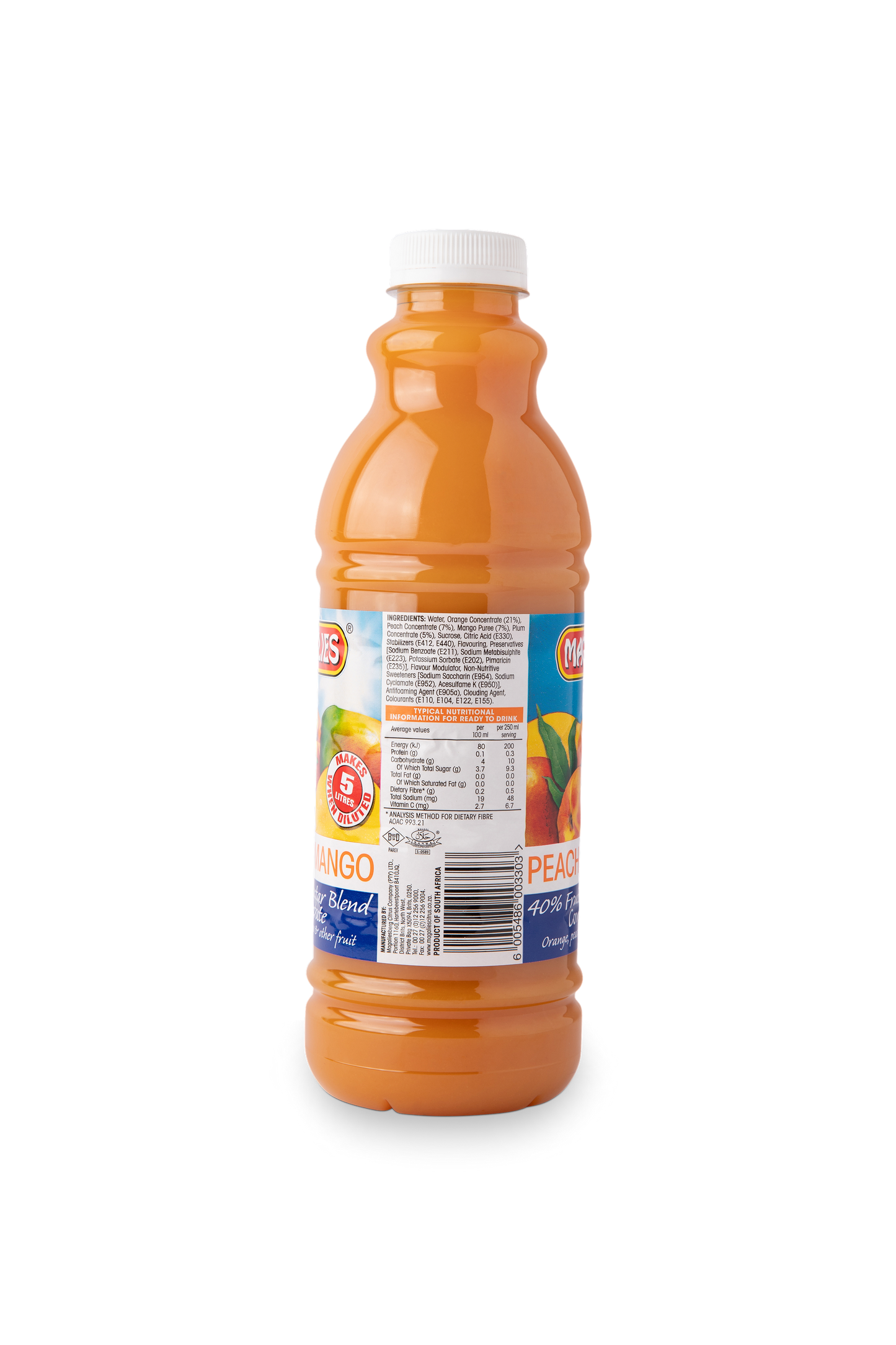 Magalies 1 litre Peach & Mango 40% 1+4 fruit nectar concentrate