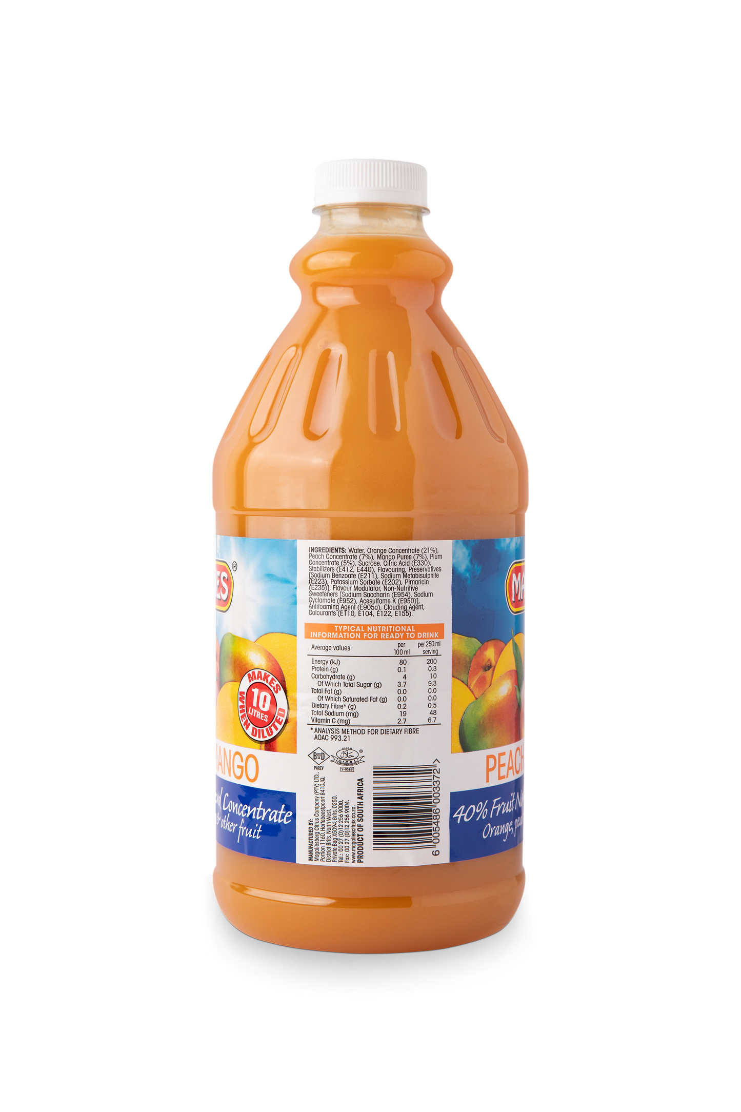Magalies 2 litre Peach & Mango 40% 1+4 fruit nectar concentrate