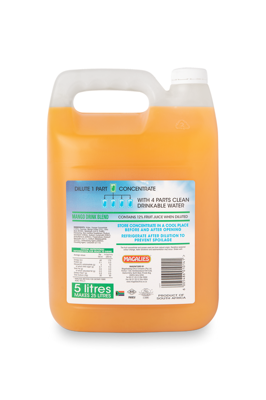 Magalies 5 litre Mango 12% 1+4 fruit drink concentrate.