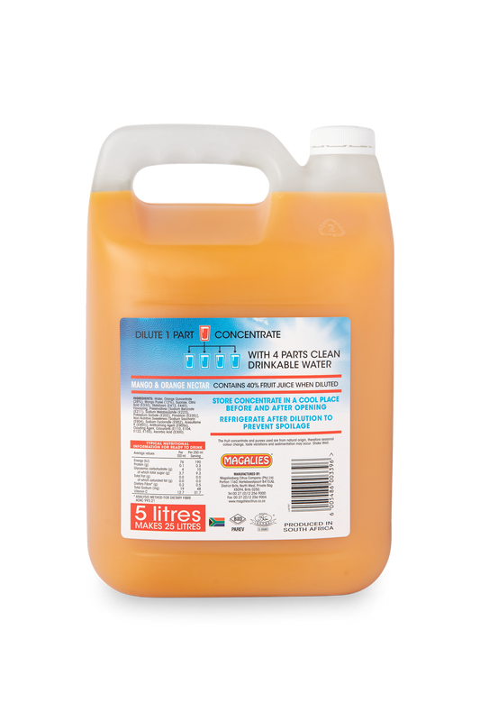 Magalies 5 litre Mango & Orange 40% 1+4 fruit nectar concentrate.