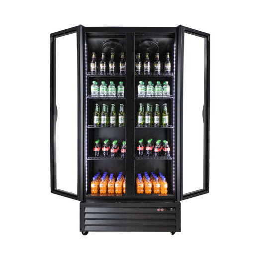 POLARCAB - Black Double Glass Door Fridge - 614L