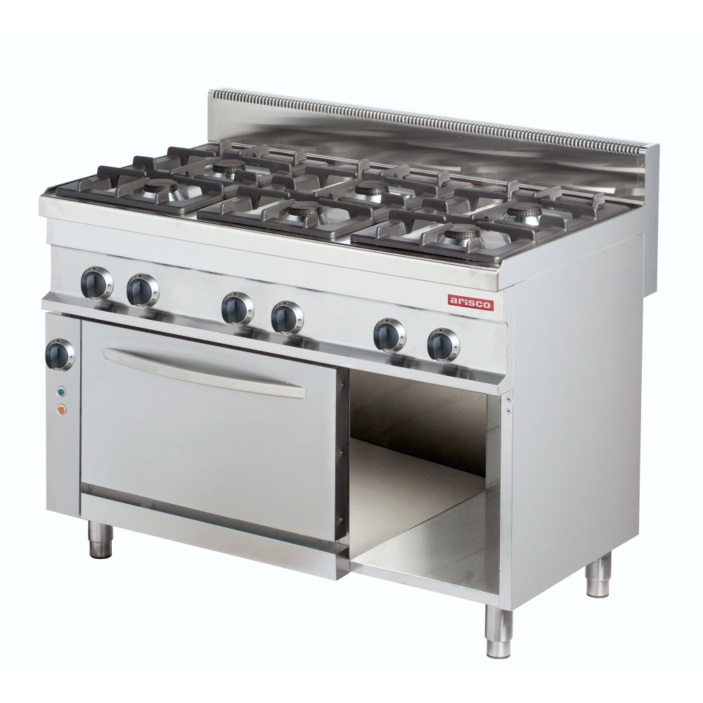 ARISCO - 6 Burner gas cooking range with electric convection oven & cabinet