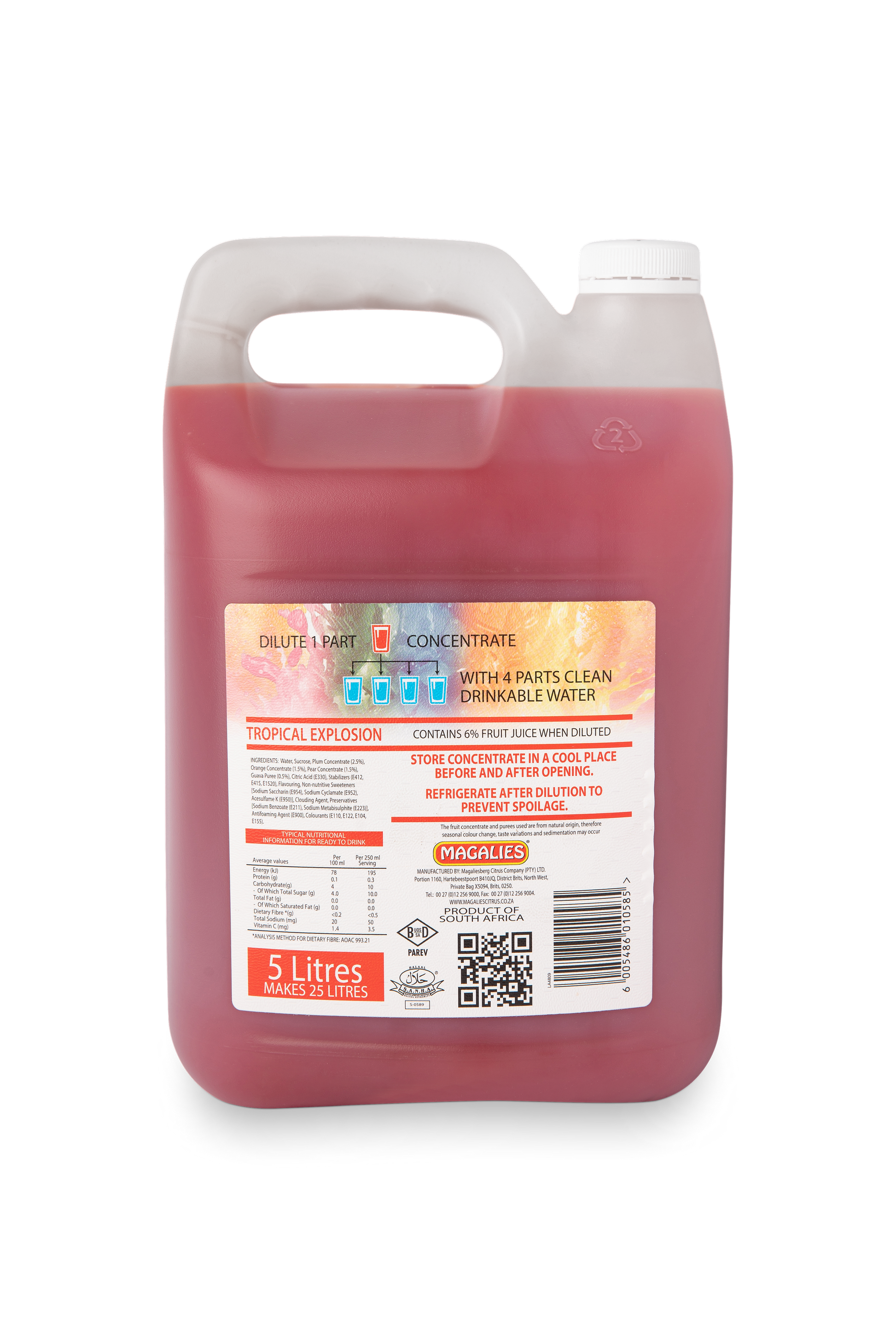 Magalies 5 litre Tropical Explosion 6% 1+4 fruit drink concentrate.