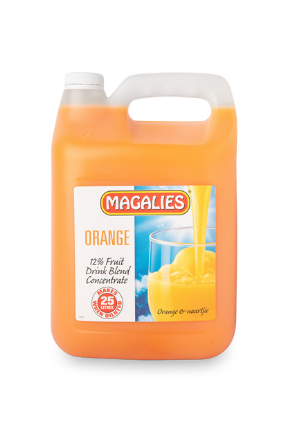 Magalies 5 litre Orange 12% 1+4 fruit drink concentrate.