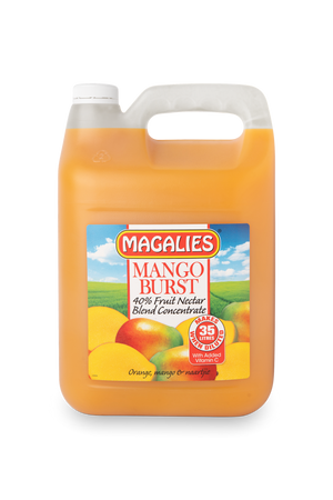 Magalies 5 litre Mango Burst 40% 1+6 fruit nectar concentrate.