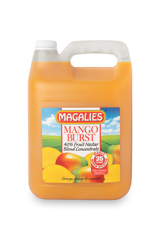 Magalies 5 litre Mango Burst 40% 1+6 fruit nectar concentrate.