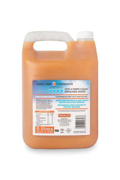 Magalies 5 litre Peach & Mango 40% 1+4 fruit nectar concentrate