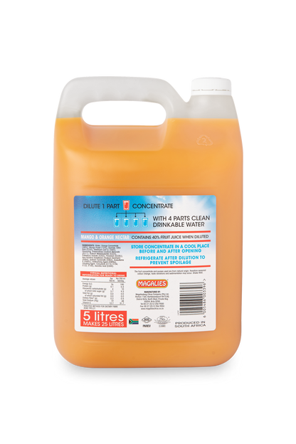 Magalies 5 litre Mango & Orange 40% 1+4 fruit nectar concentrate.