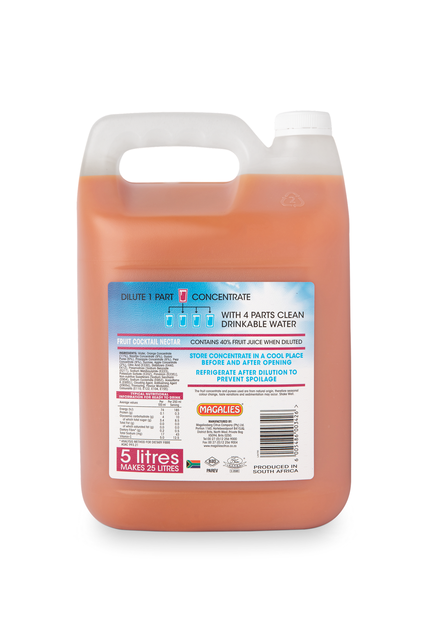 Magalies 5 litre Fruit Cocktail 40% 1+4 fruit nectar concentrate.