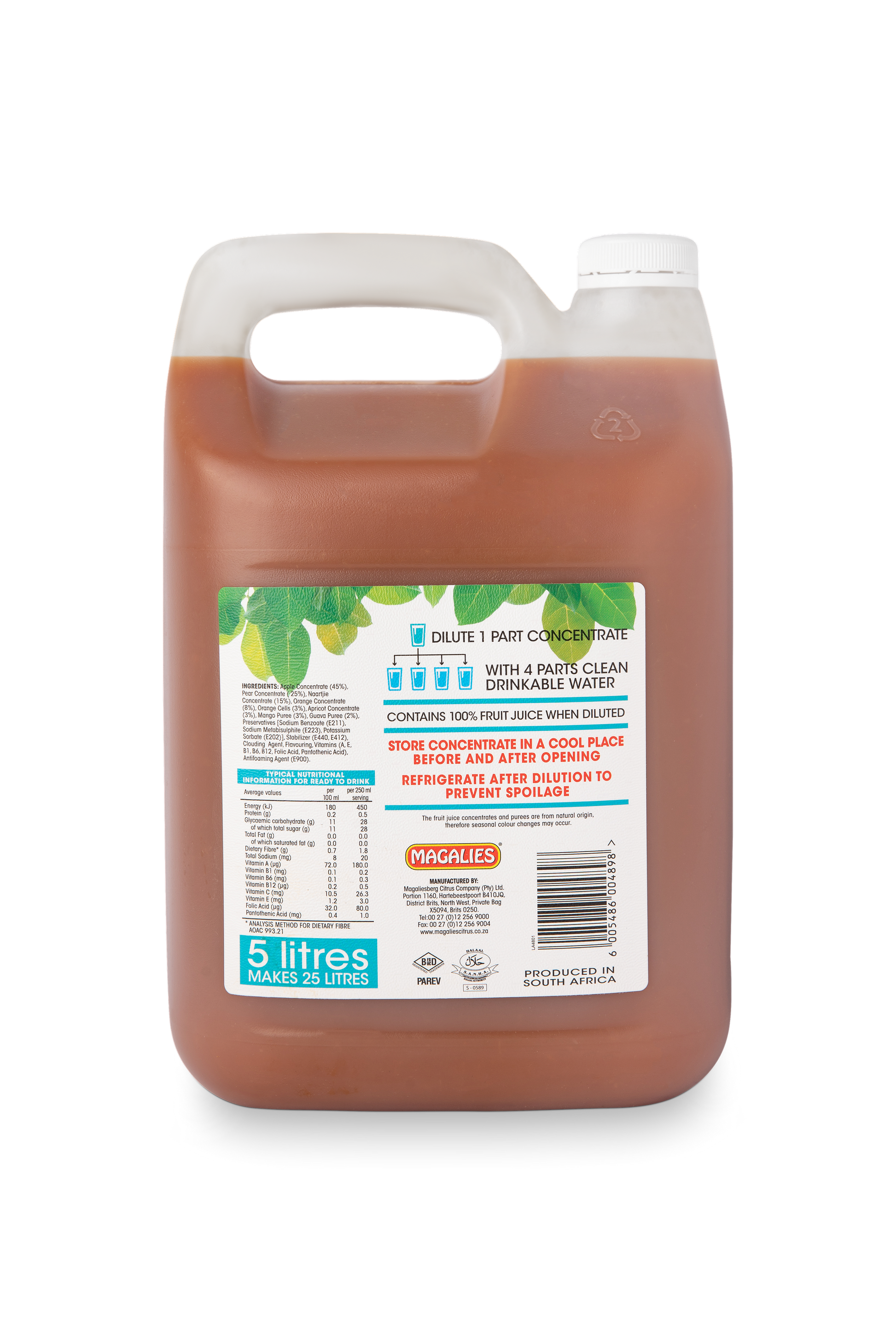 Magalies 5 litre Fruit & Vitamins 100% 1+4 fruit juice concentrate.