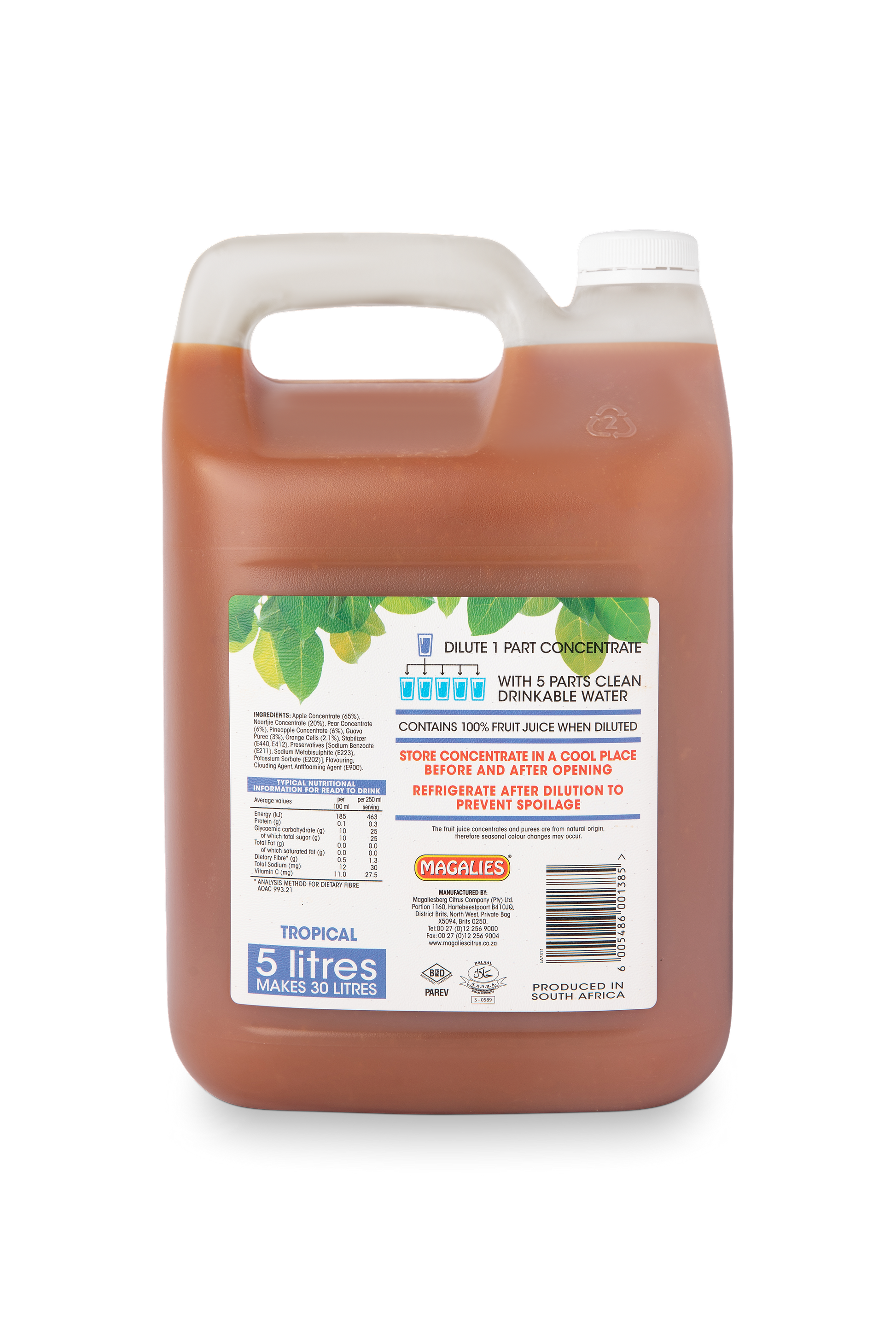 Magalies 5 litre Tropical Punch 100% 1+5 fruit juice concentrate.