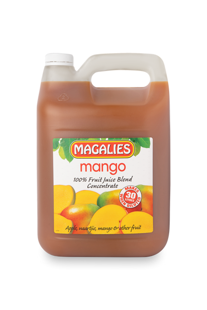 Magalies 5 litre Mango 100% 1+5 fruit juice concentrate.