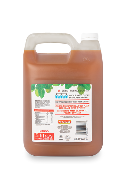 Magalies 5 litre Mango 100% 1+5 fruit juice concentrate.