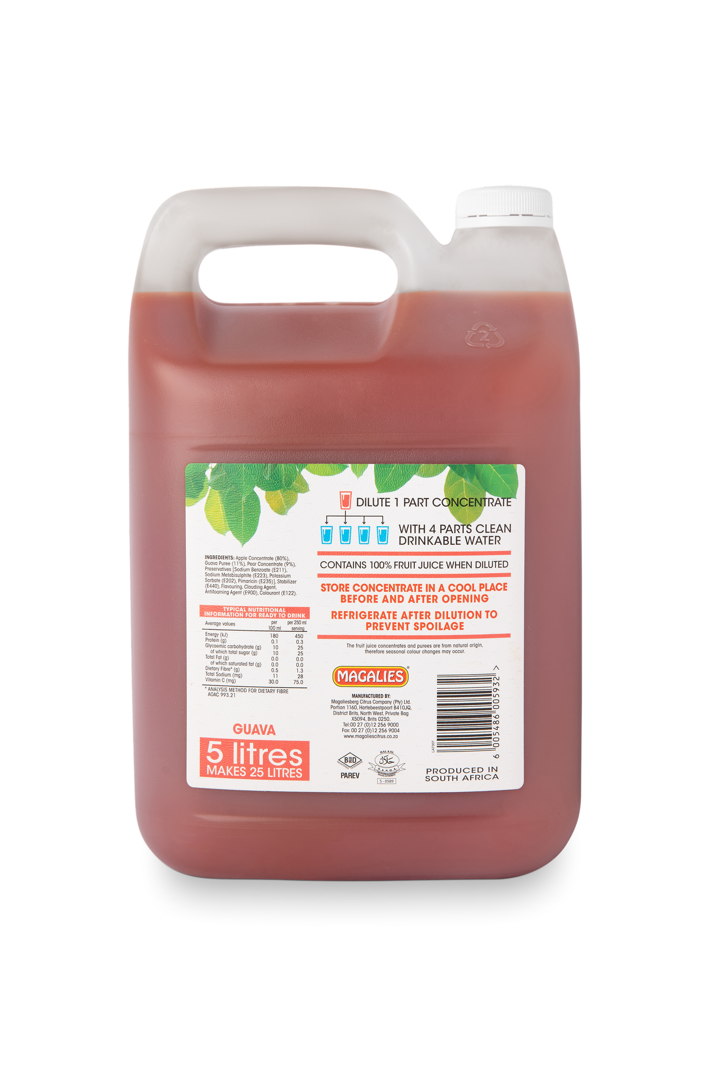 Magalies 5 litre Guava 100% 1+4 fruit juice concentrate