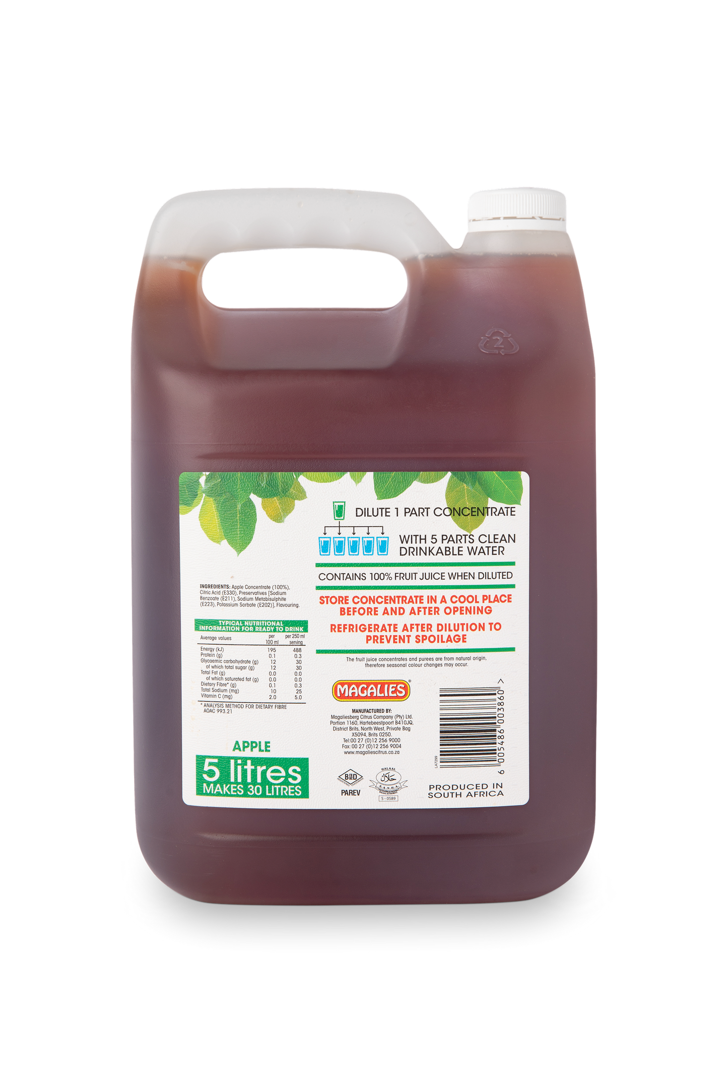 Magalies 5 litre Apple 100% 1+5 fruit juice concentrate