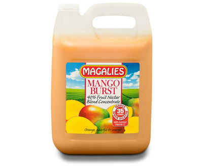 Magalies 5 litre Mango Burst 40% 1+6 fruit nectar concentrate.