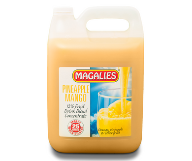 Magalies 5 litre Pineapple & Mango 12% 1+4 fruit drink concentrate.