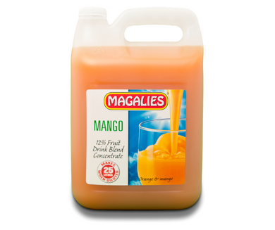 Magalies 5 litre Mango 12% 1+4 fruit drink concentrate.