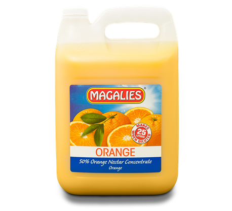 Magalies 5 litre Orange 50% 1+4 fruit nectar concentrate.
